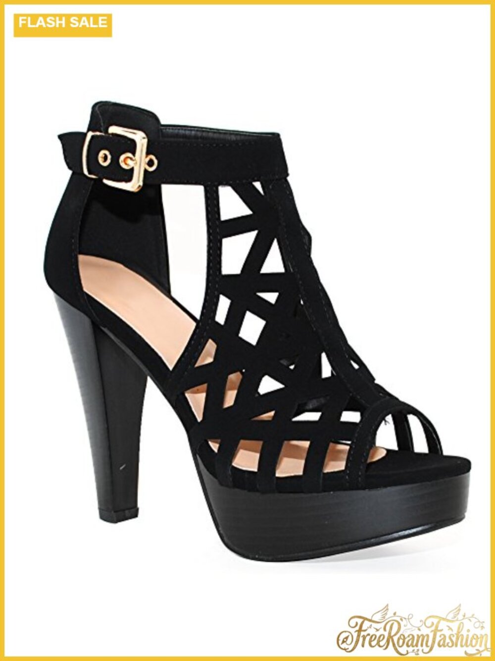 Open Toe Ankle Strap Sandal Western Bootie Stacked Heel Cutout Shoes
